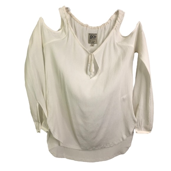 Go By GoSilk Women's Blouse Cold Shoulder Long Sleeve Cream V-Neck Pullover XS - Picture 1 of 9
